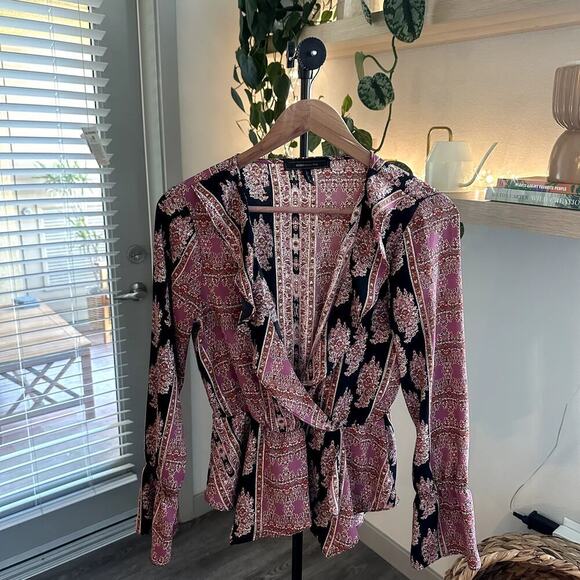 BCBGMAXAZRIA Long Sleeve Surplice Woven Top Size Small - Picture 1 of 8